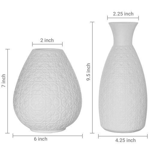 Elegant Matte White Art Deco Floral Embossed Ceramic Vase, Set of 2 - Mygiftss