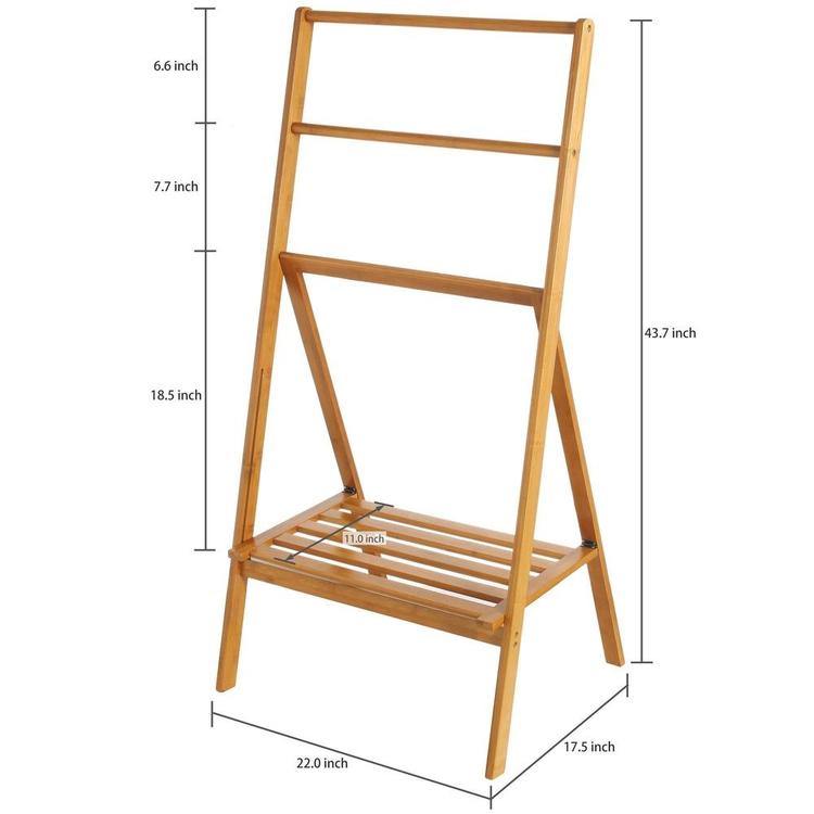 Freestanding Bamboo Towel Stand with Shelf, Natural Brown - Mygiftss