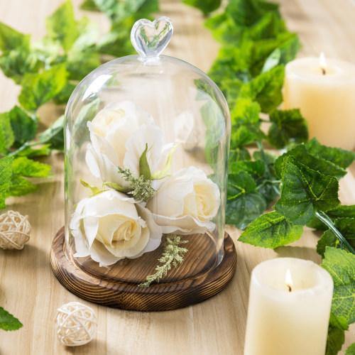 Glass Dome with Heart Handle & Dark Brown Wooden Base - Mygiftss