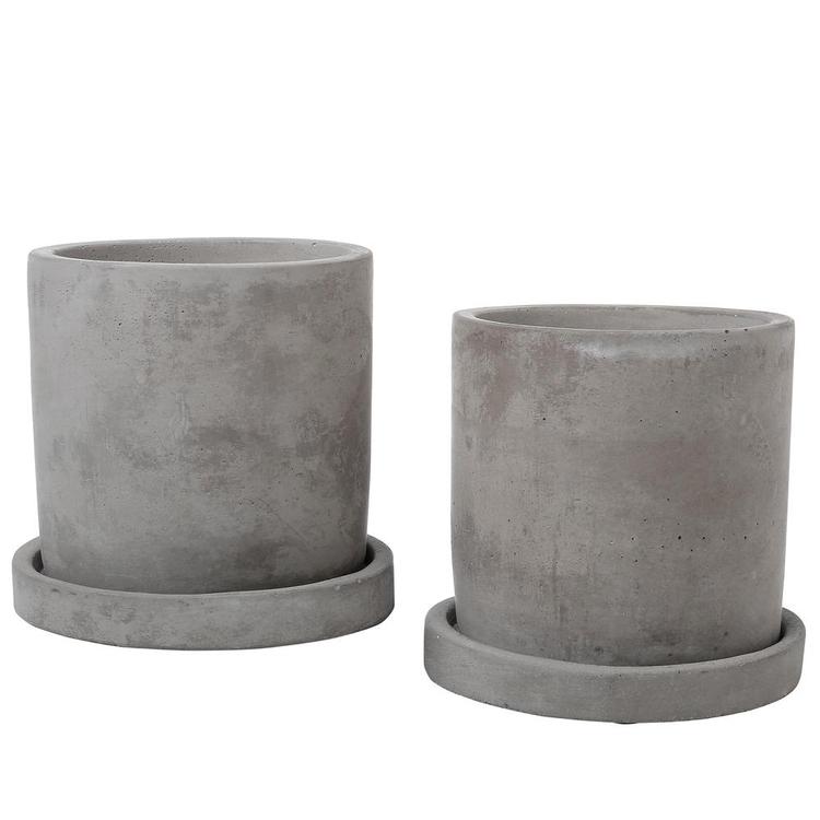 Modern 4-Inch Gray Unglazed Cement Planter Pots with Removable Saucers, Set of 2 - Mygiftss Enterprise LLC