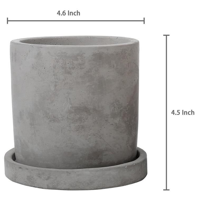 Modern 4-Inch Gray Unglazed Cement Planter Pots with Removable Saucers, Set of 2 - Mygiftss Enterprise LLC