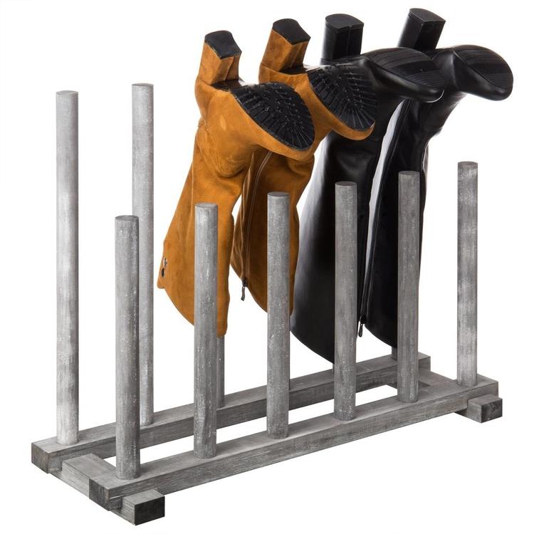 Rustic Graywashed Wood Inverted 6-Pair Boot Rack - Mygiftss Enterprise LLC