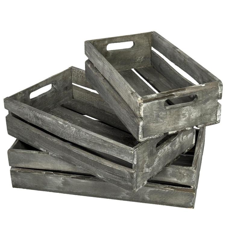 Barnwood Gray Wood Nesting Crates, Set of 3 - Mygiftss Enterprise LLC