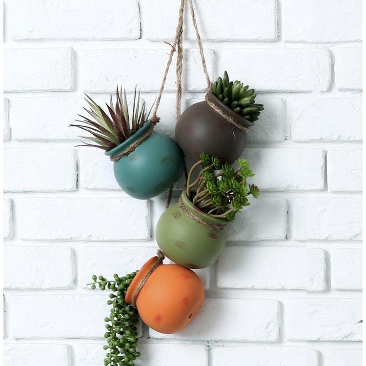 Hanging Multicolor Mini Ceramic 4 Planter Set - Mygiftss