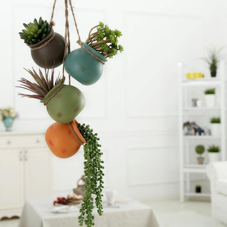 Hanging Multicolor Mini Ceramic 4 Planter Set - Mygiftss