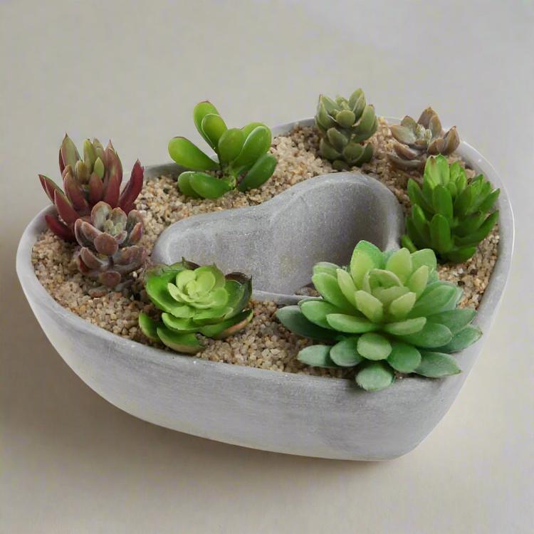 Cut Out Heart Shaped Design Gray Cement Outdoor Planter Pot - Mygiftss Enterprise LLC