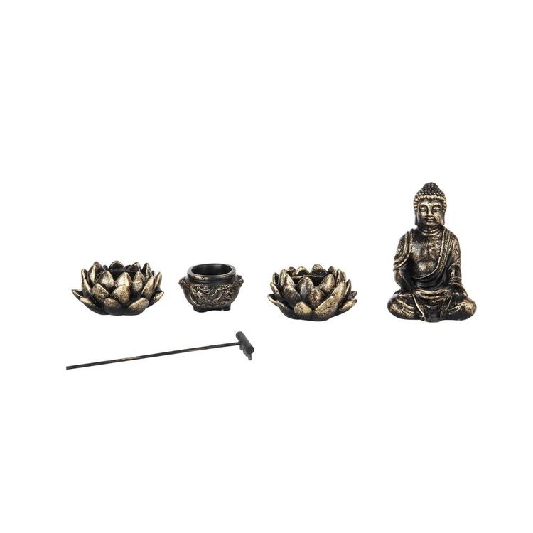 Home Zen Garden Set - Buddha Statue / Lotus Tea Light Candle Holder / Incense Burner Holder - Mygiftss Enterprise LLC