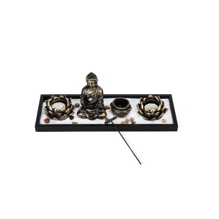 Home Zen Garden Set - Buddha Statue / Lotus Tea Light Candle Holder / Incense Burner Holder - Mygiftss Enterprise LLC