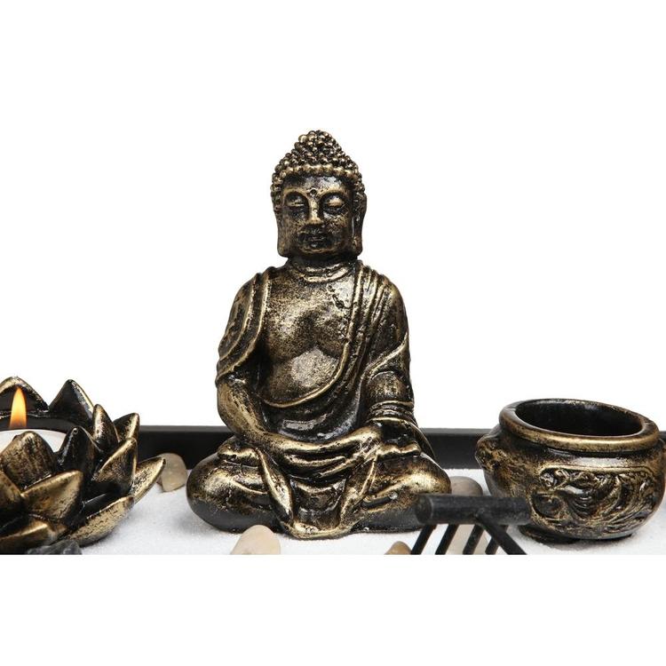 Home Zen Garden Set - Buddha Statue / Lotus Tea Light Candle Holder / Incense Burner Holder - Mygiftss Enterprise LLC