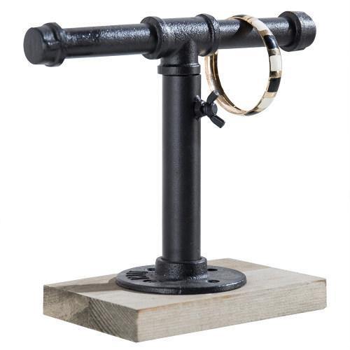 Industrial Pipe Jewelry Stand with Gray Wood Base - Mygiftss