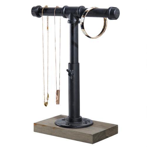 Industrial Pipe Jewelry Stand with Gray Wood Base - Mygiftss