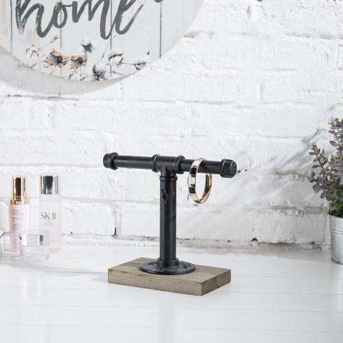 Industrial Pipe Jewelry Stand with Gray Wood Base - Mygiftss