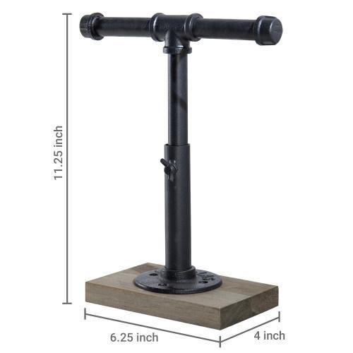 Industrial Pipe Jewelry Stand with Gray Wood Base - Mygiftss
