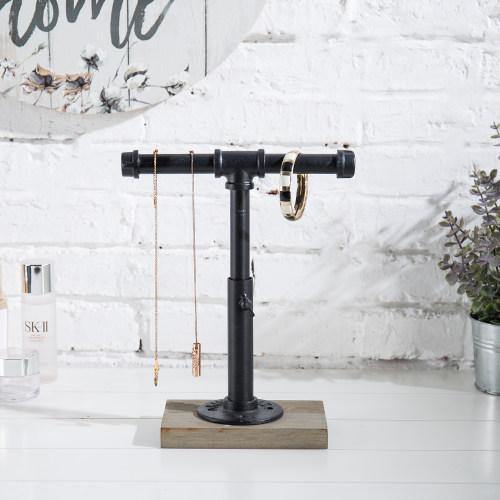 Industrial Pipe Jewelry Stand with Gray Wood Base - Mygiftss