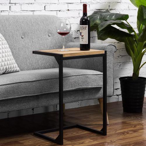 Industrial Style Brown Burnt Wood & Black Metal Side Table - Mygiftss