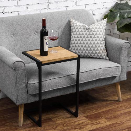 Industrial Style Brown Burnt Wood & Black Metal Side Table - Mygiftss