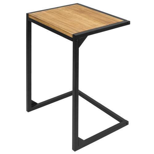 Industrial Style Brown Burnt Wood & Black Metal Side Table - Mygiftss