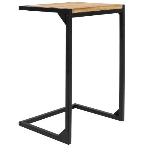 Industrial Style Brown Burnt Wood & Black Metal Side Table - Mygiftss