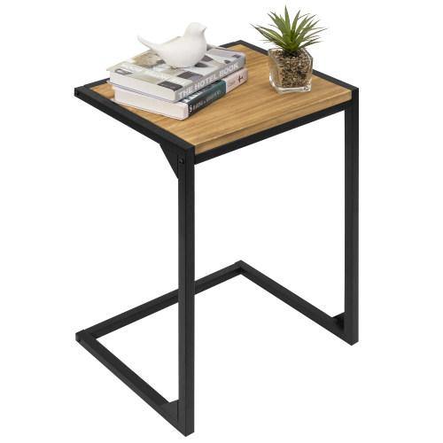 Industrial Style Brown Burnt Wood & Black Metal Side Table - Mygiftss