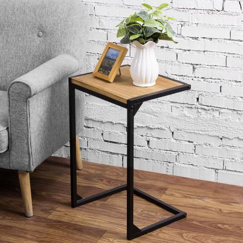 Industrial Style Brown Burnt Wood & Black Metal Side Table - Mygiftss