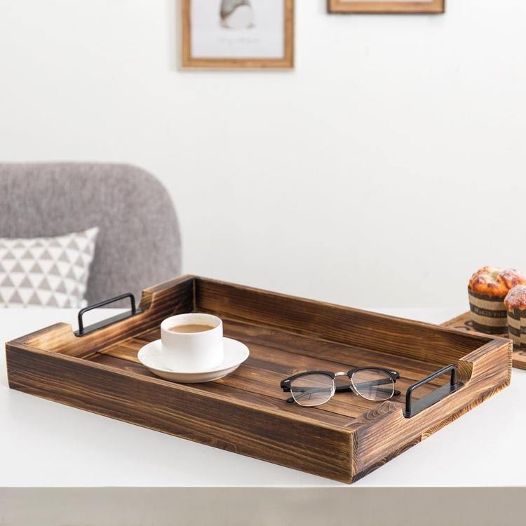 Industrial Wood Serving Tray with Metal Handles - Mygiftss