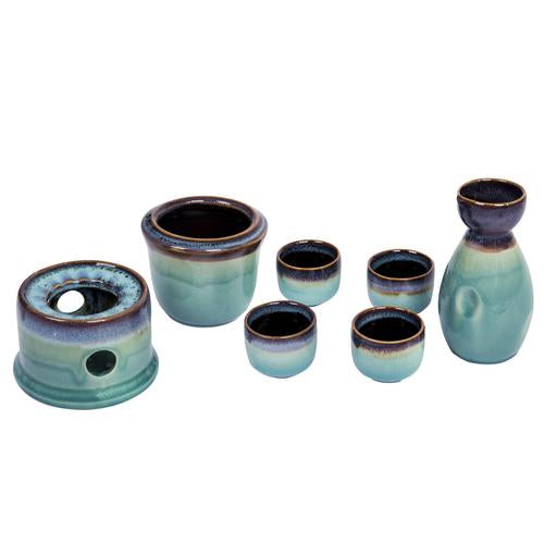 Japanese Style Ceramic Sake Serving Gift Set with Warmer, 7 Pcs, Purple - Mygiftss Enterprise LLC