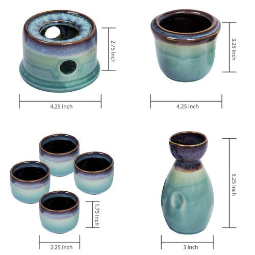 Japanese Style Ceramic Sake Serving Gift Set with Warmer, 7 Pcs, Purple - Mygiftss Enterprise LLC