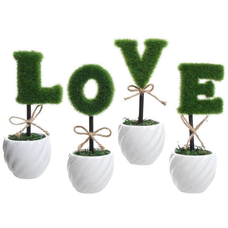 LOVE White Ceramic Green Hedge Artificial Plant Letters, Set of 4 - Mygiftss