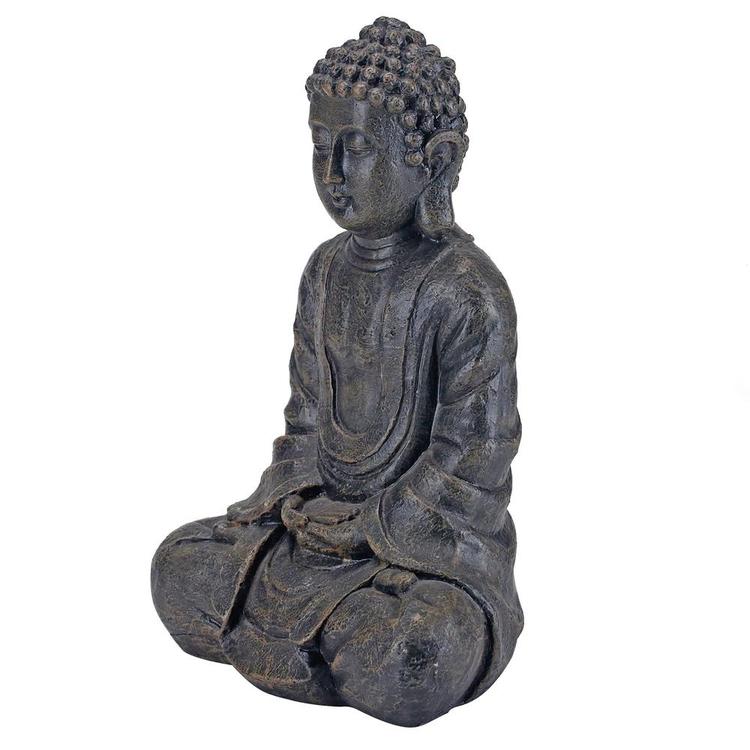 12 Inch Meditating Seated Buddha Statue Figurine with Rustic Gray Finish - Mygiftss Enterprise LLC
