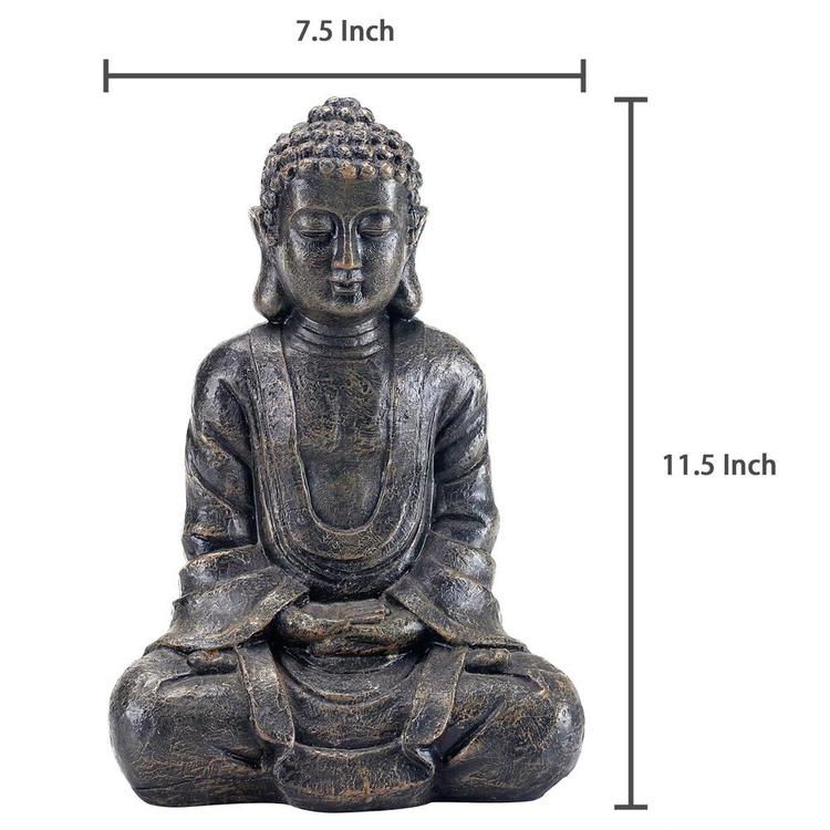 12 Inch Meditating Seated Buddha Statue Figurine with Rustic Gray Finish - Mygiftss Enterprise LLC