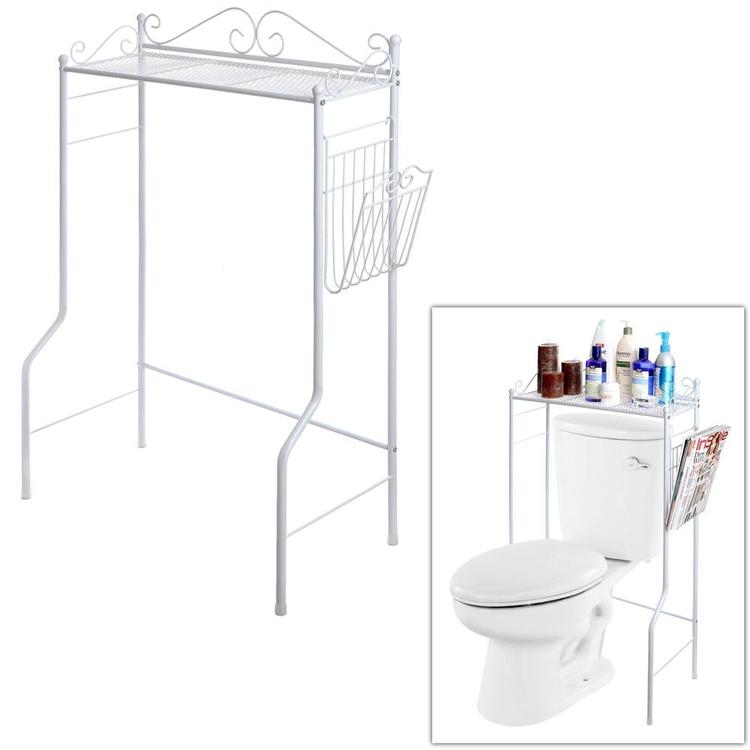 Metal Storage Freestanding Bathroom Shelf w/ Magazine Basket, White - Mygiftss Enterprise LLC