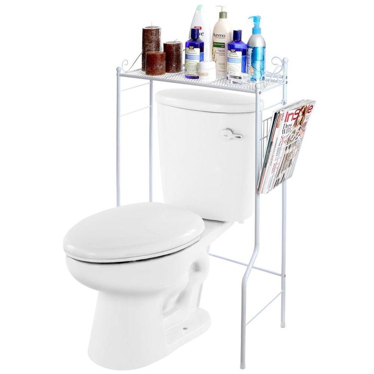 Metal Storage Freestanding Bathroom Shelf w/ Magazine Basket, White - Mygiftss Enterprise LLC