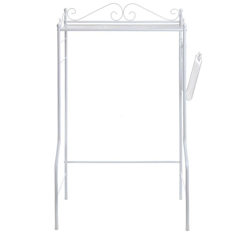 Metal Storage Freestanding Bathroom Shelf w/ Magazine Basket, White - Mygiftss Enterprise LLC