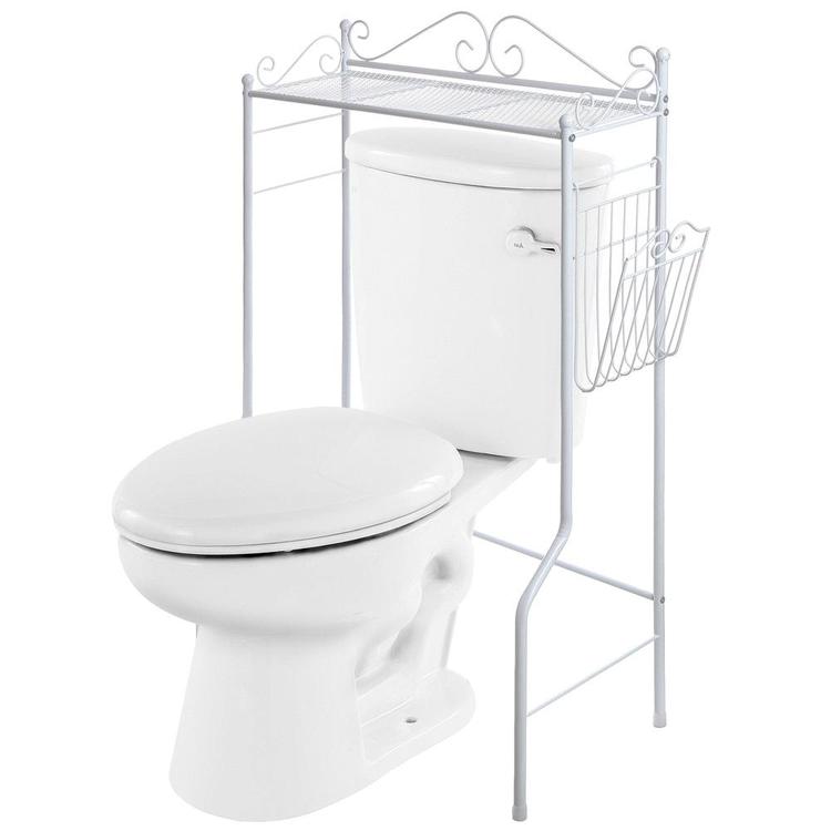Metal Storage Freestanding Bathroom Shelf w/ Magazine Basket, White - Mygiftss Enterprise LLC