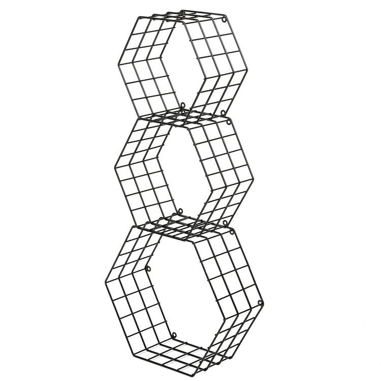 Metal Wire Hexagon Design Wall-Mounted Shelves, Set of 3, Black - Mygiftss Enterprise LLC