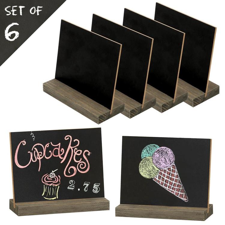 Mini Tabletop Chalkboard Signs with Rustic Wood Stands, 5 x 6-inch, Set of 6 - Mygiftss Enterprise LLC