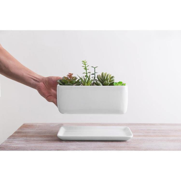Minimalist White Ceramic Planter Pot, Rectangular - Mygiftss