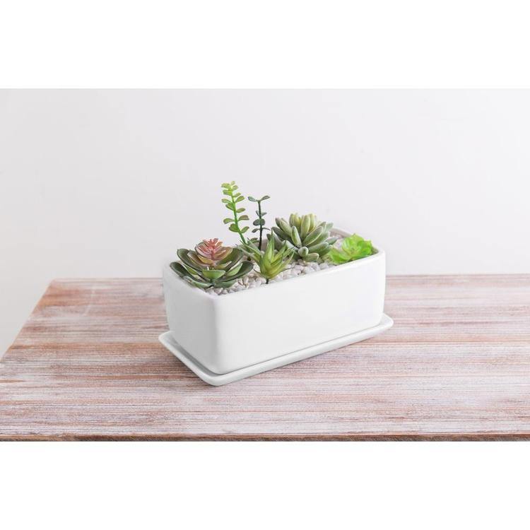 Minimalist White Ceramic Planter Pot, Rectangular - Mygiftss