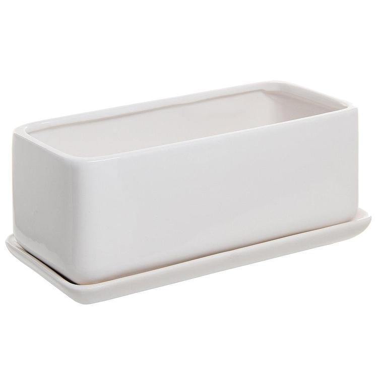 Minimalist White Ceramic Planter Pot, Rectangular - Mygiftss