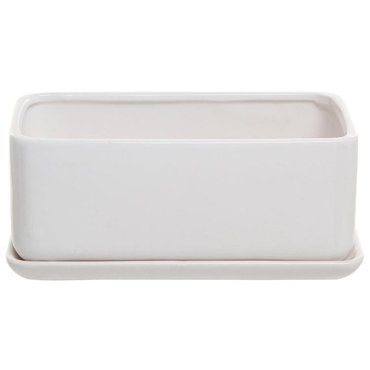 Minimalist White Ceramic Planter Pot, Rectangular - Mygiftss