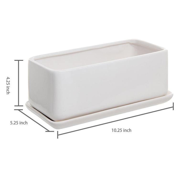 Minimalist White Ceramic Planter Pot, Rectangular - Mygiftss