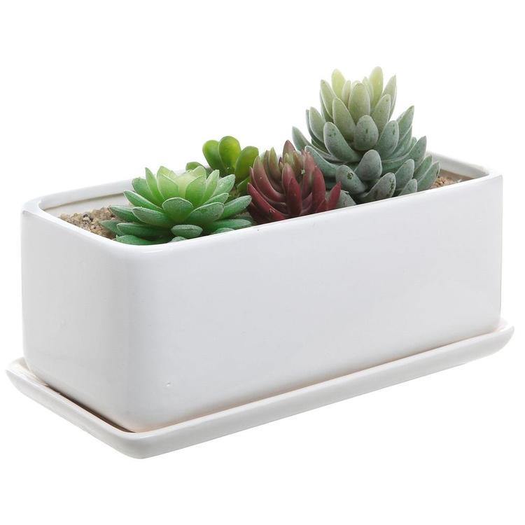 Minimalist White Ceramic Planter Pot, Rectangular - Mygiftss