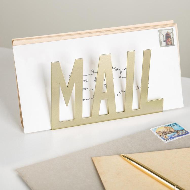 Modern Brass-Tone Metal Cutout-Design MAIL Holder - Mygiftss Enterprise LLC