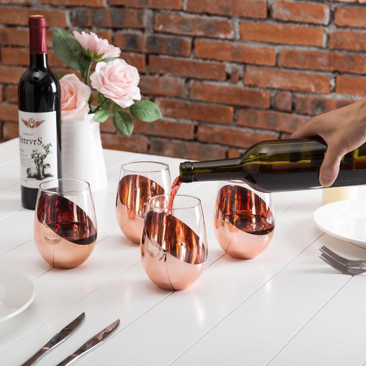 Modern Copper Stemless Wine Glasses, Set of 4 - Mygiftss Enterprise LLC