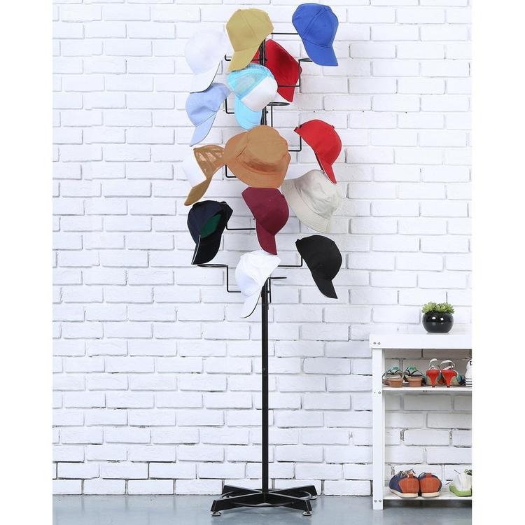 Modern Black Metal Freestanding Customizable Retail Hat Rack / Wig Display Stand w/ 20 Circular Hat Hooks - Mygiftss Enterprise LLC