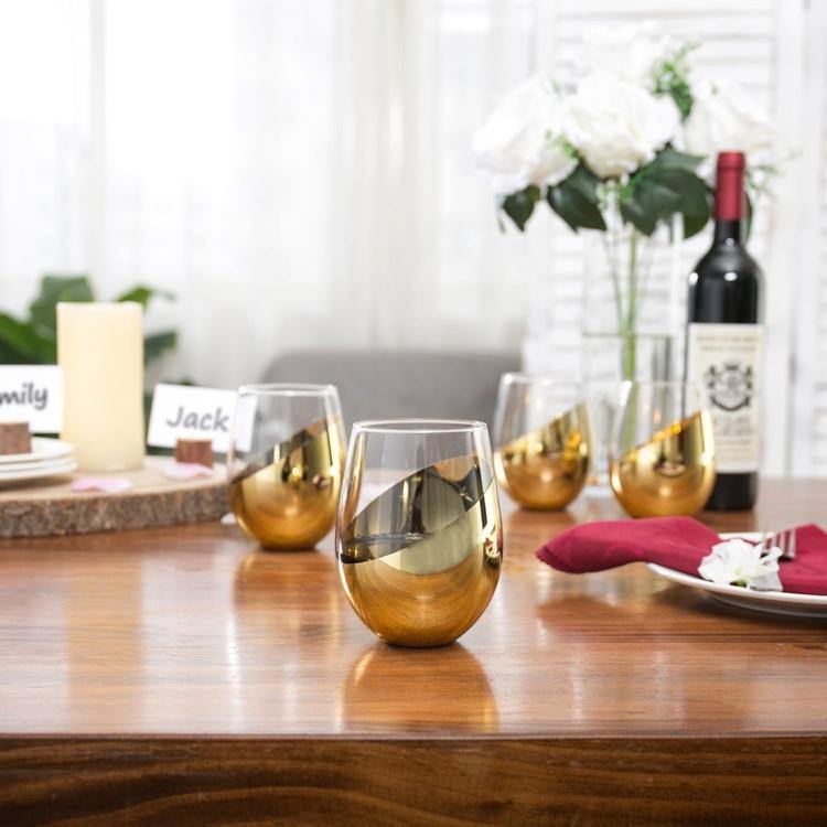 Modern Stemless Brass Wine Glasses, Set of 4 - Mygiftss