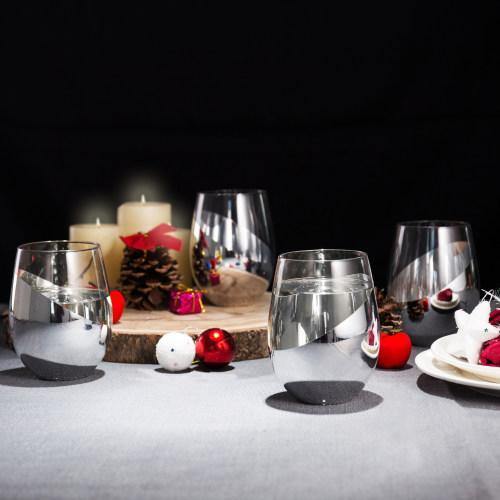 Modern Tilted Silver Stemless Wine Glasses, Set of 4 - Mygiftss