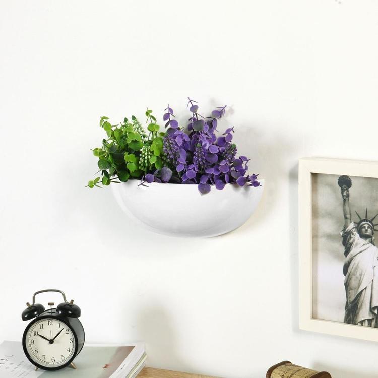 12-Inch Ceramic Half-Moon Wall Mounted Flower Planter Vase, Set of 2 - Mygiftss Enterprise LLC