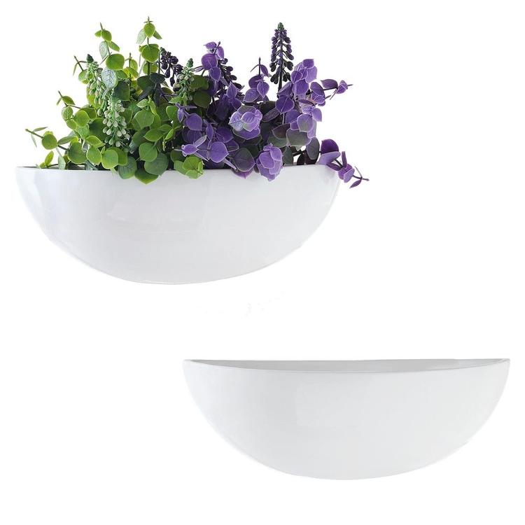 12-Inch Ceramic Half-Moon Wall Mounted Flower Planter Vase, Set of 2 - Mygiftss Enterprise LLC