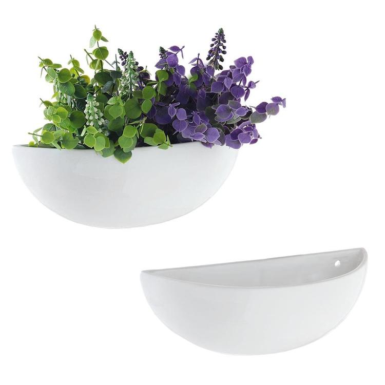 12-Inch Ceramic Half-Moon Wall Mounted Flower Planter Vase, Set of 2 - Mygiftss Enterprise LLC